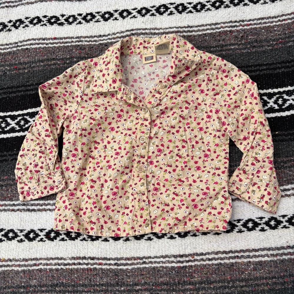 VTG Y2K FADED GLORY BEIGE FLORAL PRINT BUTTON UP SHIRT SIZE 18 MONTHS